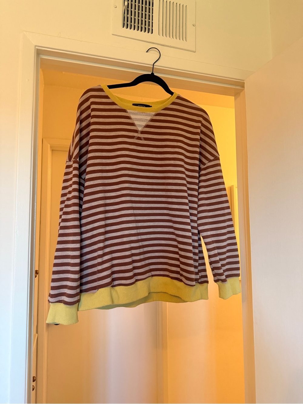 Striped Brown & Cream Sweatshirt with Yellow Trim